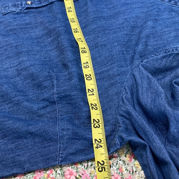 Talbots 1X denim shirt with ruffles and diamond like buttons. - Picture 8 of 10